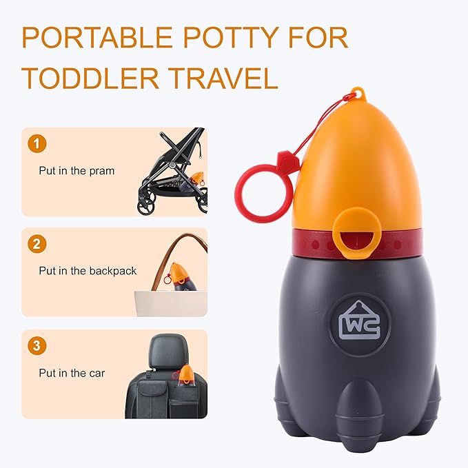 2025 Upgraded Travel Urinal for Kids,Rocket Toys Portable Emergency Urinal for Toddler,Light and Easy to Carry,Suitable for Car,Travel,Camping and Children's Urinal Potty Training(Vitality Orange)