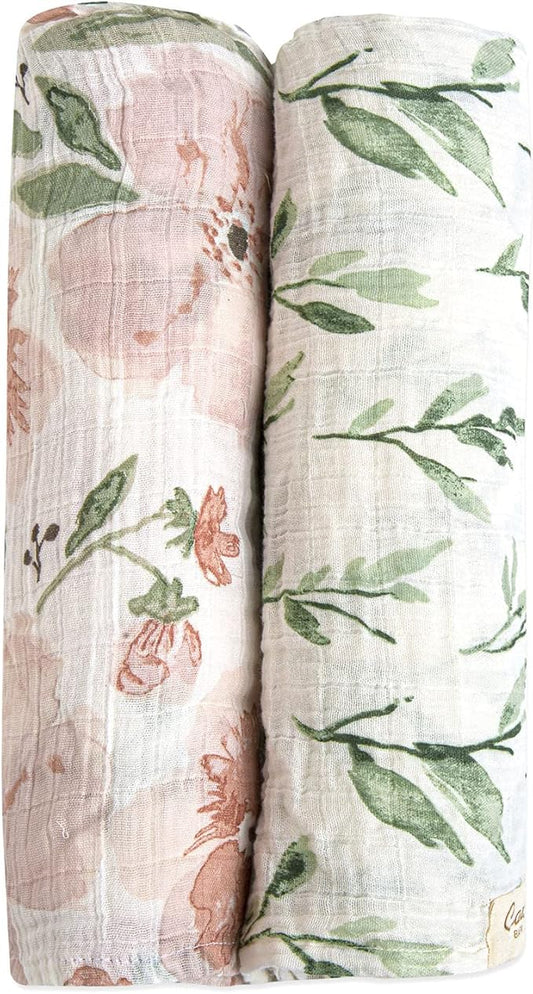 Crane Baby 100% Cotton Muslin Swaddle Blankets, Pink Floral, 47" x 47", Baby Swaddles for Newborns, Pink Floral, Swaddlers for Newborn Girl