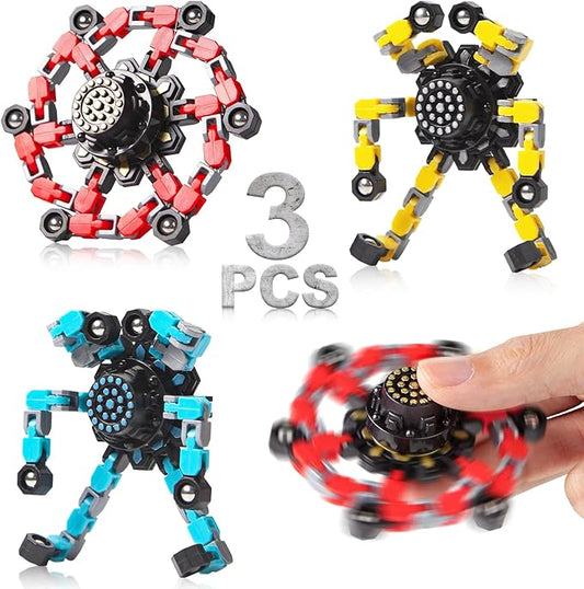 Transformable Fidget Spinners 3 Pcs for Kids and Adults Stress Relief Sensory Toys for Boys and Girls Fingertip Gyros for Party Favors Goodie Bag Stuffers for Kids