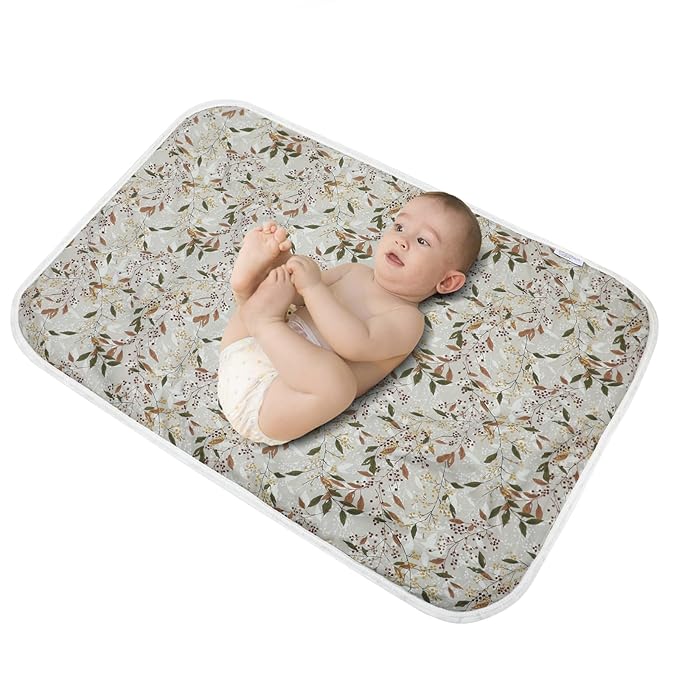 Baby Diaper Changing Pad, 21 5/8" x 31.5" Waterproof Changing Pad Liners - Reusable Soft and Absorbent Portable Changing Mat(Leaf1PCS)