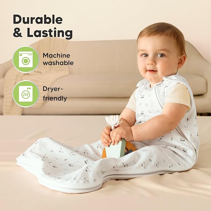 2-Pack Organic Baby Sleep Sacks, 100% Cotton - Soft & Breathable 0.5TOG Baby Wearable Blanket, Toddler Sleeping Sack 0-6 months, Easy to Wear Transitional Swaddles for Newborns, Infants (Glacier, S)