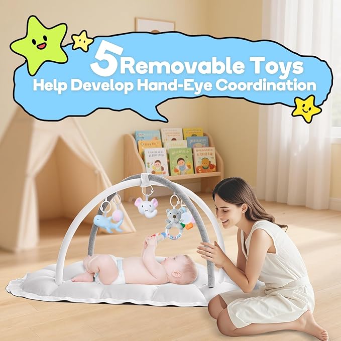 5-in-1 Convertible Baby Play Mat and Tummy Time Mat - Thick & Plush Baby Play Gym with 5 Sensory Toys,Baby Activity Center from Newborn to Toddler, Ball Pit (No Balls Included)，Pet Bed