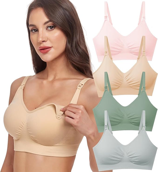 GXXGE 4Pack Nursing Bra for Breastfeeding Maternity Bras Push Up Silk Seamless Pregnancy Bralette Underwear