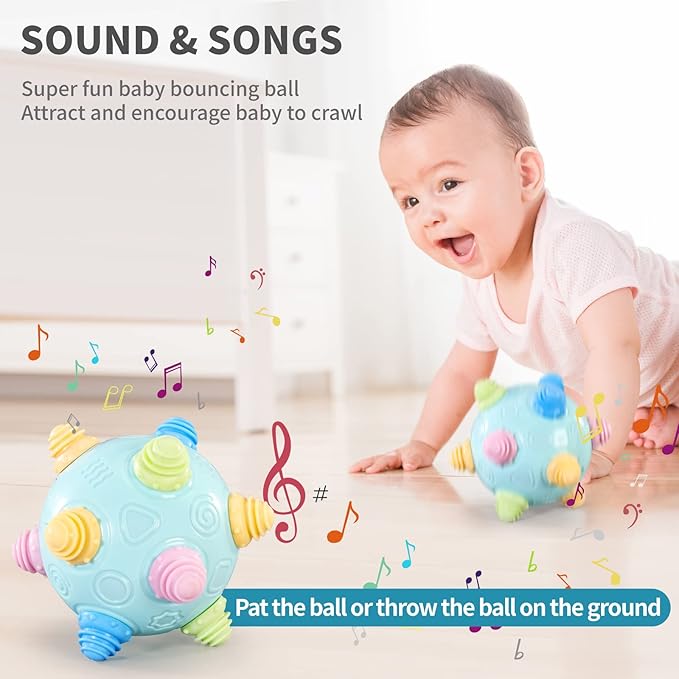 VANLINNY Toddlers Baby Music Shake Ball Toy Bumble Ball for Babies,Dancing Bumpy & Interactive Sounds Crawl Toy, Best Bouncing Sensory Learning Gift for 3+ Year Old Boys&Girls.