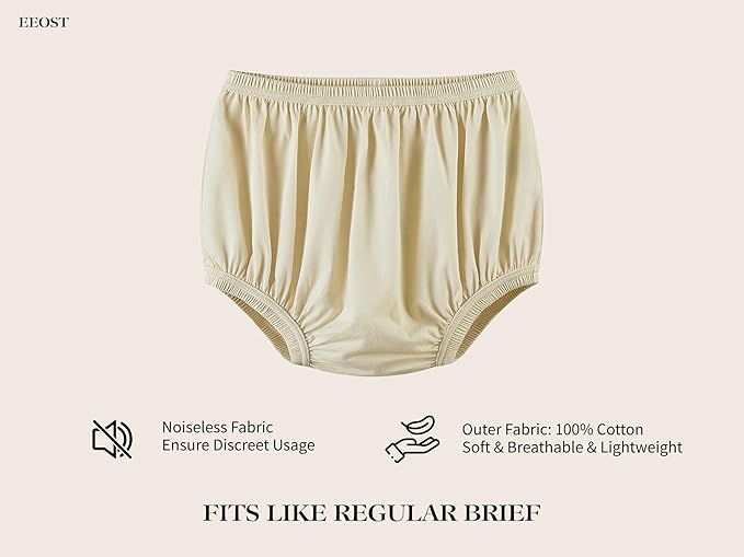 Adult Diaper Cover for Incontinence Noiseless Leak-Protection Underwear Plastic Pants Over Diapers Waterproof Rubber Pants (Beige, Medium)