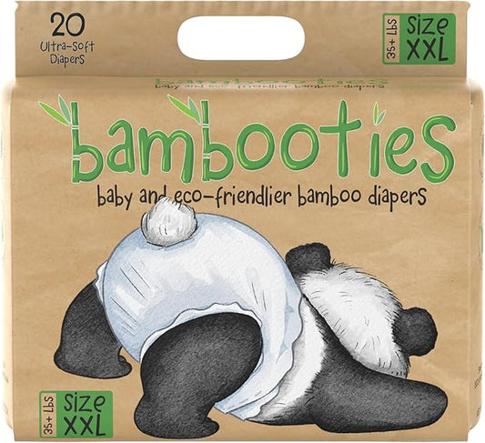 Bamboo Baby Diapers, Totally Chlorine Free for Sensitive Skin for Newborns to XXL. Hypoallergenic & Non Toxic Eco Friendlier Plant-Based Materials. TCF XXL Size 6 (20 ct)