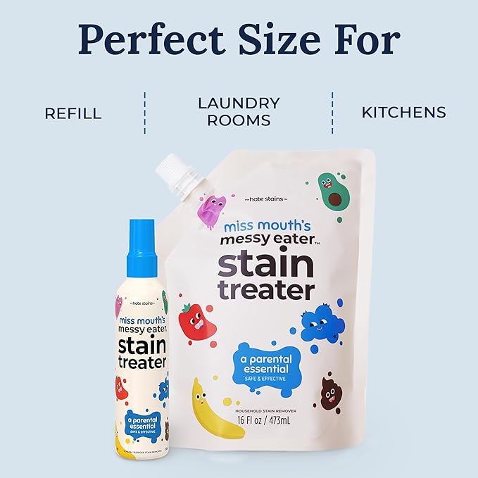 Miss Mouth's Messy Eater Stain Treater - 16oz Refill - Newborn & Baby Essentials - No Dry Cleaning Food, Grease, Coffee Off Laundry, Underwear, Fabric
