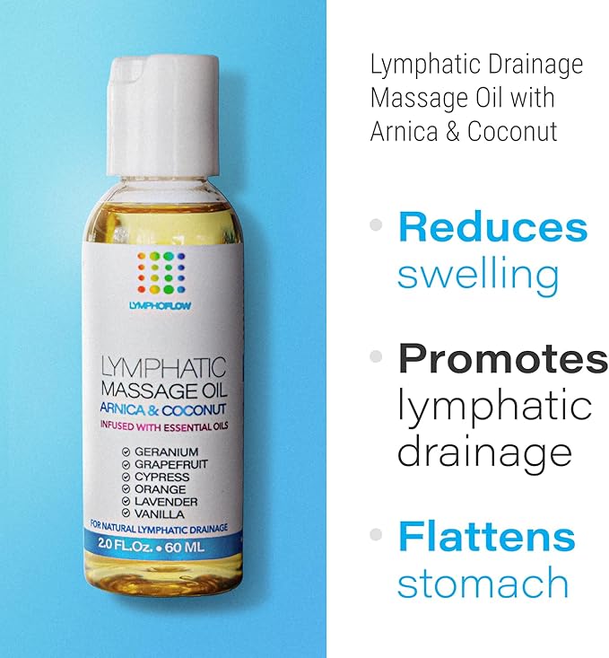 Arnica Coconut Lymphatic Drainage Massage Oil 2oz & Post Liposuction Massage Roller Stick Bundle, for Fibrosis Treatment, Manual Lymph Drainage & Post Surgery Recovery