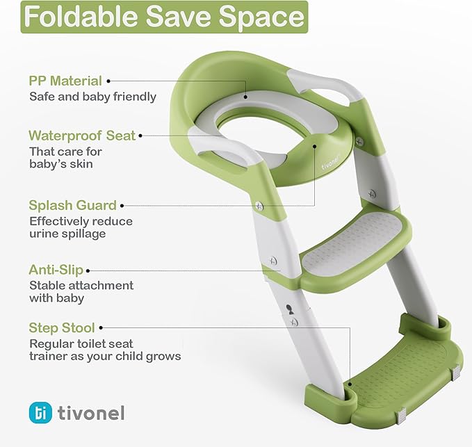 3-in-1 Toddler Potty Training Toilet Seat with Ladder | Foldable Toilet Potty Training Seat with Step Stool Ladder | 5-Level Adjustable Height | Soft Cushion, Splash Guard & Anti Slip Pad