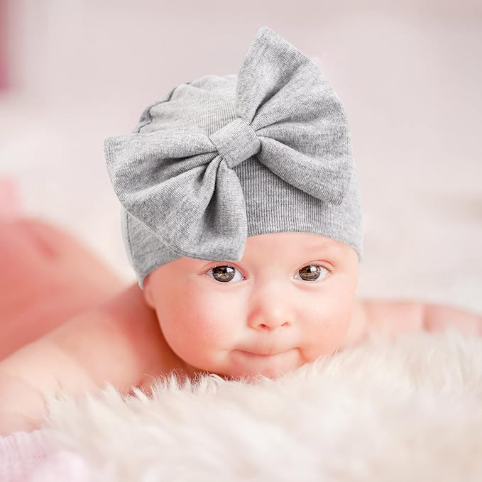 Newborn Baby Hats and Mittens Set Infant Bow Beanie Cap Toddler Gloves Newborn Hospital Hats for Baby Boy Girl 0-6 Months