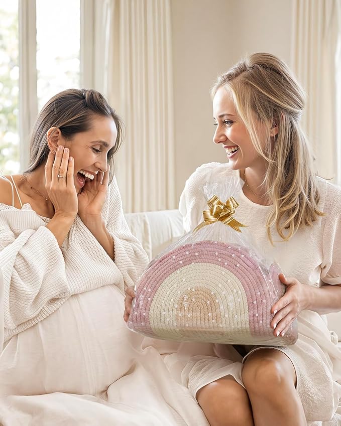 Blissful Diary Baby Diaper Caddy Organizer, Cotton Rope Diaper Caddy Basket, Large Storage Basket for Newborn Boys and Girls, Gift for Baby Shower List, Newborn Essentials, Blush Rainbow
