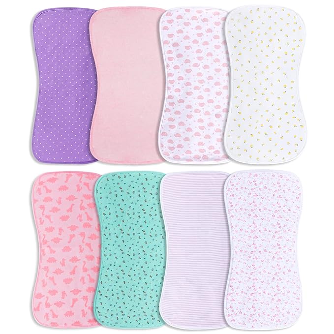 Hakochia Burp Cloths for Baby Girls Organic Cotton Large Burp Clothes Extra Absorbent Soft Burping Rags Spit Up Cloth Sets for Newborns 8 Pack