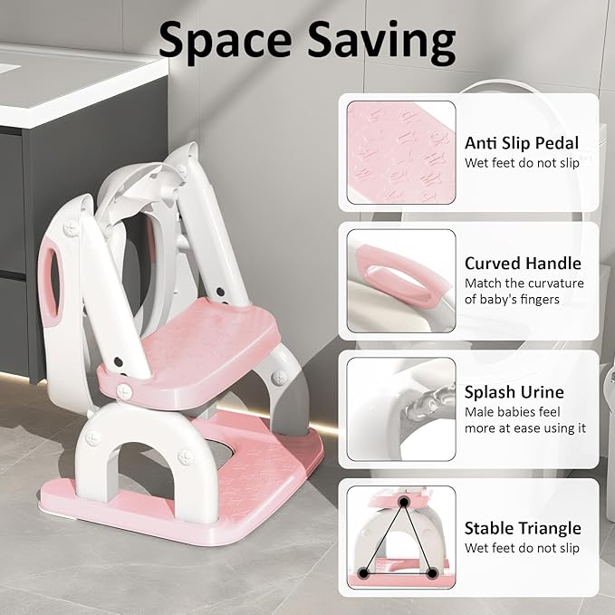 DEEKI Potty Training Seat Upgrade 2 in 1 Toddler Training Toilet Chair Potty Seat with Step Stool Ladder for Baby Kids Boys Girls(Pink)