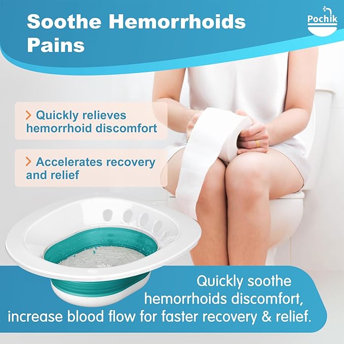 Pochik Sitz Bath for Toilet Seat, Sitz Baths for Hemorrhoids and Postpartum Care, Yoni Steam Seat, Collapsible Basin for Epsom Salt Soak, Sits Bath Kit for Women - Green