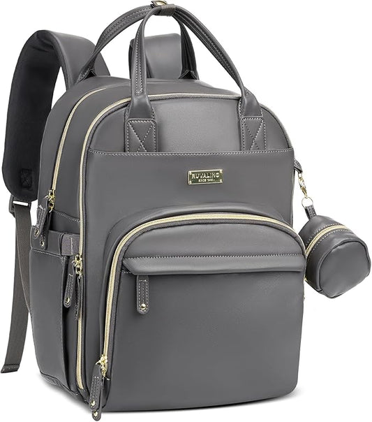 RUVALINO Diaper Bag Backpack, Multifunction Travel Baby Diaper Bag with Changing Pad, Insulated Bottle Holders & Pacifier Case, Large Capacity,Waterproof, Iron Gray