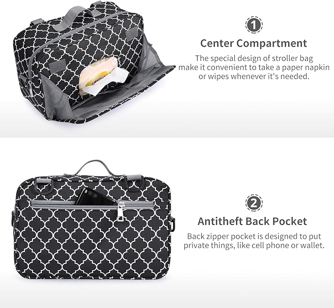 Small Diaper Bag, Mini Stroller Organizer Accessory with Wipe Pockets Caddy Parent Console with Hook Fit All Strollers, Black