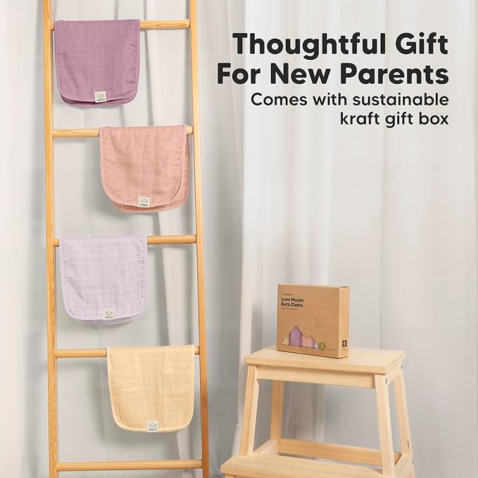 5-Pack Cotton Muslin Burp Cloths Baby Girls, Boys - Soft & Absorbent Spit Up Burp Rags, Large Muslin Towel, Cotton Wash Cloths for Babies, Newborn, Infant, No Shrink,Durable (Lavender)