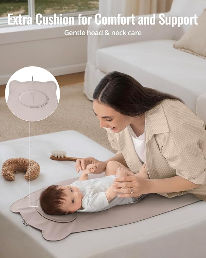 Blissful Diary Vegan Leather Portable Changing Pad, Wipeable, Waterproof Diaper Changing Mat, Newborn Shower Gifts, with Built-in Padding, Taupe