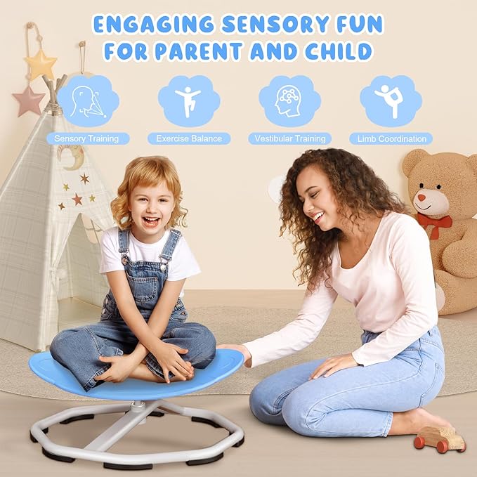Sensory Swivel Chairs for Kids, Spinning Chair for Autistic Kids, Sit and Spin Sensory Toys, Training Body Coordination, Autism ADHD Chairs Indoor Outdoor Play Equipment (Blue)