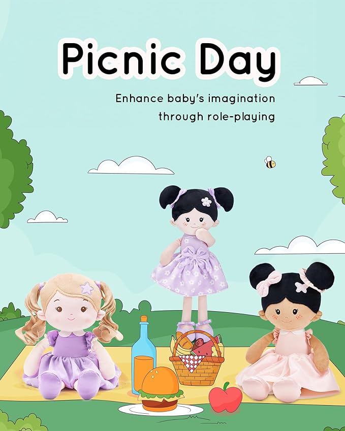 LeyaDoll Soft Baby Doll Toys (16''), My First Baby Rag Doll for 1 Year-Old Girl Birthday Gift, Christmas Plush Toys Gift for Toddler Kids Infants -Starlet Purple