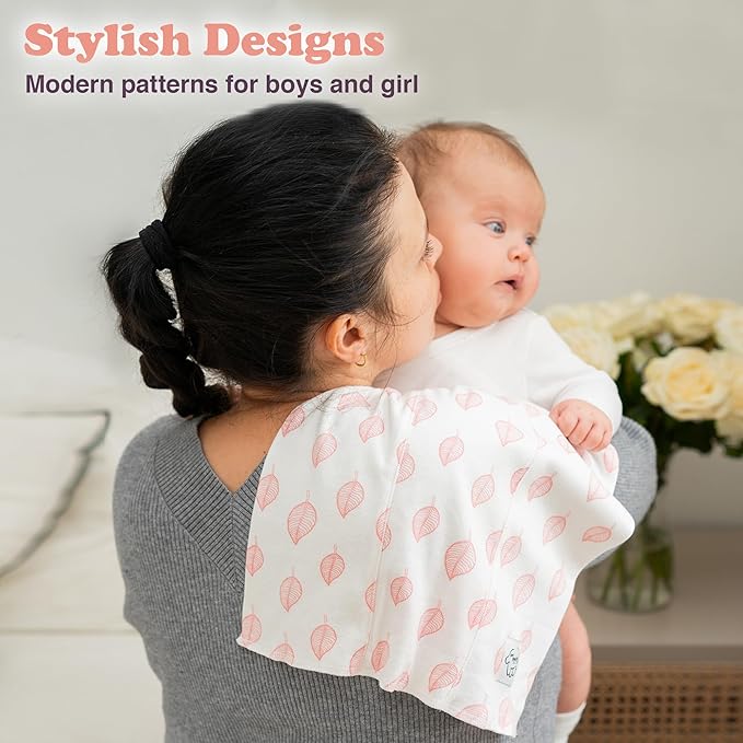 Baby Burp Cloths for Boys and Girls - 7 Pack Large 100% Organic Cotton - Double Layered Extra Absorbent Burp Rags, Pink