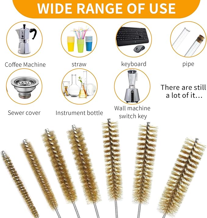 7pcs Brass Wire Tube Brushes Bottle Brush Set,11Inch Long Wire Brushes for Cleaning,Wire Pipe Cleaner Bore Brush Cleaning for Tubes,Bottle,Keyboards,Glass