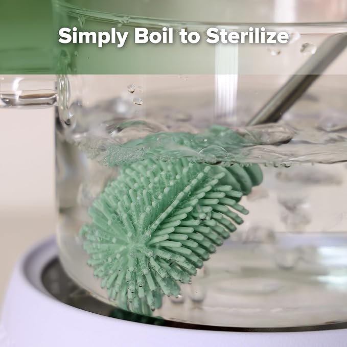 haakaa Cleaning Brush Silicone Bottle Brush Double-Ended Soft Silicone Bristles for Breast Pumps, Breast Milk Collectors, Baby Bottles, Teats, Breastmilk Storage Bags, Pea Green-1pk