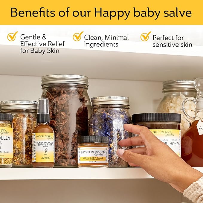 Mickelberry Gardens Herbal Baby Salve – Organic Diaper Rash Cream with Calendula & Beeswax – Natural Soothing Ointment for Sensitive Skin, Eczema & Dryness (1 oz)