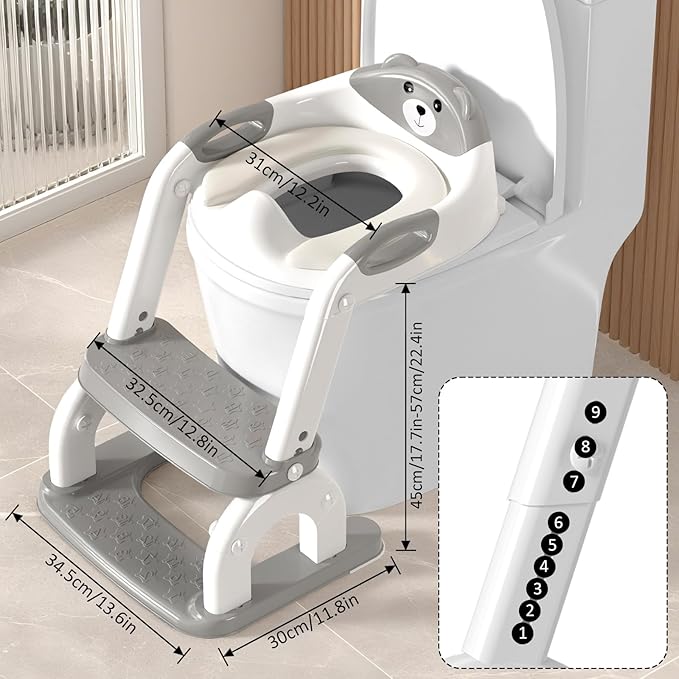 DEEKI Potty Training Seat Upgrade 2 in 1 Toddler Training Toilet Chair Potty Seat with Step Stool Ladder for Baby Kids Boys Girls(Grey)