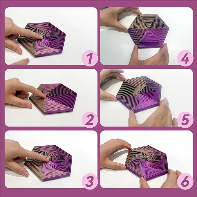 Fractal Fidget Hexagon-3D Printed Hexagon Fidget Toy, Infinity Cube Sensory Toys for Adults, Desk Spinning Toy, Hexagon Spiral Visual Fingertip Toys for Stress Anxiety (5.75in) (Red-Gold-Purple)