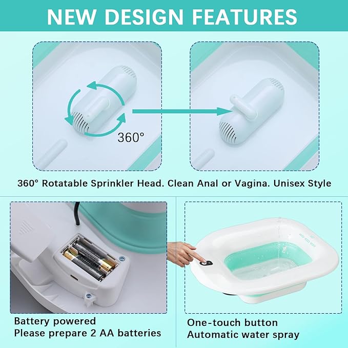 IRWPITW Sitz Bath, Electric Sitz Bath for Toilet Seat Hemorrhoids Postpartum Care Tub, Sits Bath Soak Pan for Women Men, Sitz Baths Salts Bowl, Hip Bath Basin, Foldable, Water Spray Style, Green