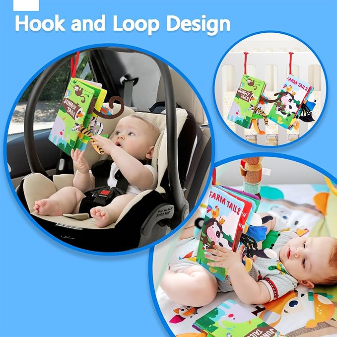 beiens Baby Books 0-6 Months, 2PCS Baby Toys 0-3-6-12-18 Months, Touch Feel Sensory Cloth Crinkle Soft Books, Tummy Time Stroller Infant Newborn Toys, Boy Girl Shower Gifts