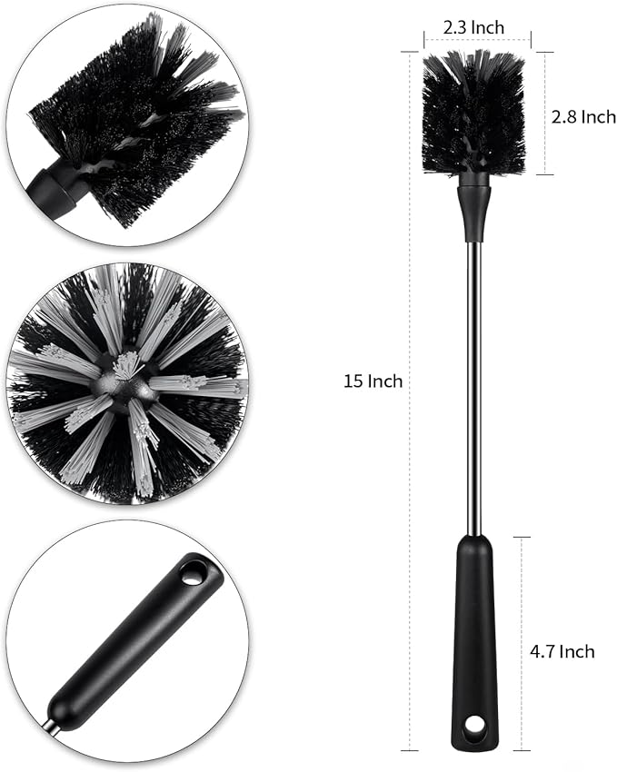 [2 Pack] Water Bottle Brushes, Stainless Steel Long Handle Baby Bottle Scrub Cleaning Brush for Sports Bottles, Cups, Dishes, Coffee Mugs, Glasswares, Tumblers, Wine Decanters