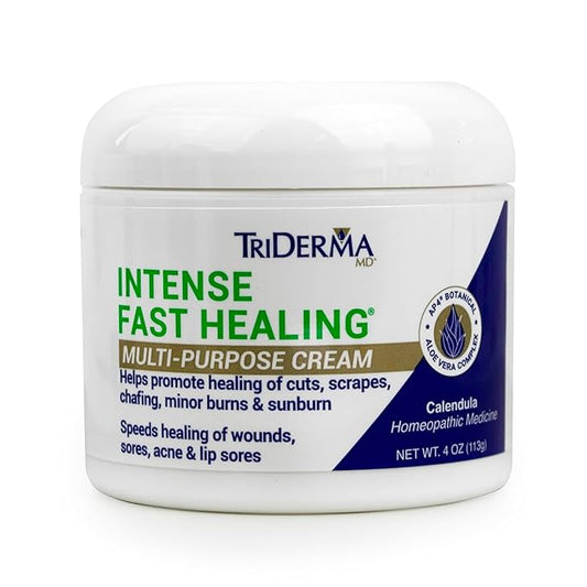 TriDerma Intense Fast Healing Cream, Decreases Healing Time for Minor Irritations, Rashes, Scrapes, Cuts 4 Ounces