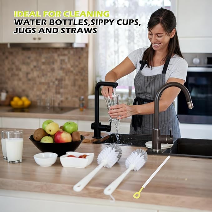 2 Pack 14 Inch Bottle Brush & 12 Inch Straw Brush Cleaner Set - Heavy Duty Kitchen Bottle Brushes for Cleaning Water Bottles, Mugs, Sippy Cups & Tumblers, Lab Use (Large)