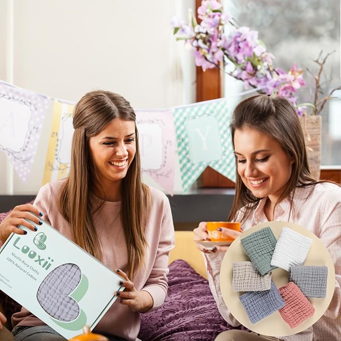 Looxii Muslin Burp Cloths 100% Cotton Muslin Cloths Large 20''x10'' Extra Soft and Absorbent 6 Pack Baby Burping Cloth for Boys and Girls(Multicolor)