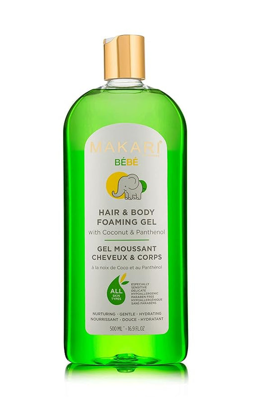 MAKARI Baby Hair & Body Foaming Gel | Gentle Wash for Sensitive & Delicate Skin | Hypoallergenic & Paraben-Free | Nourishing Cleanser with Coconut Oil & Panthenol