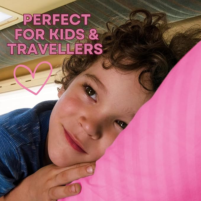 kinder Fluff Children Pillows (2X) 16x24in- The Only Twin Pillows for Kids 300T Cotton Shell & Down Alternative Fill - Ideal for Travel, Bedding Set & Floor Cushions- Pink- L