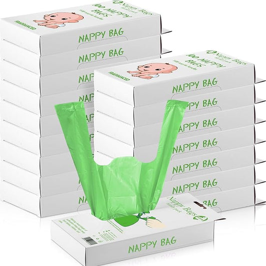 Honoson 1200 Count Baby Disposable Diaper Bags Scented Diaper Sacks with Tie Handle Disposal Baby Poop Trash Bags Waste Sacks Refill(Green)