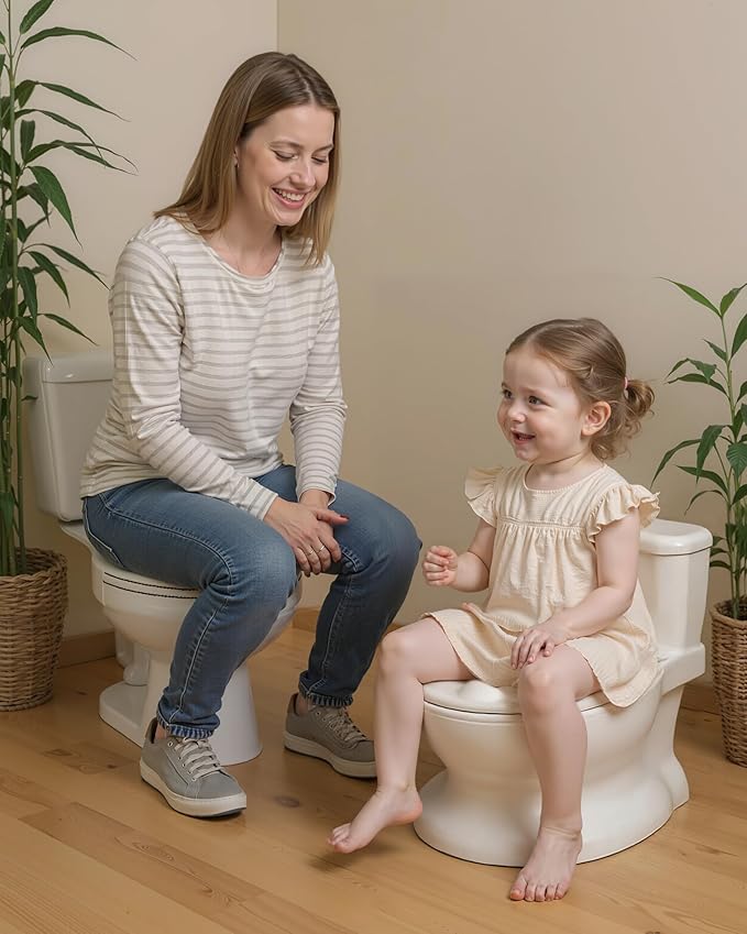 Realistic Potty Training Toilet - Flushing Sounds, Wipes Storage, Disposable Liners, Easy to Clean for Toddler Boys and Girls, White