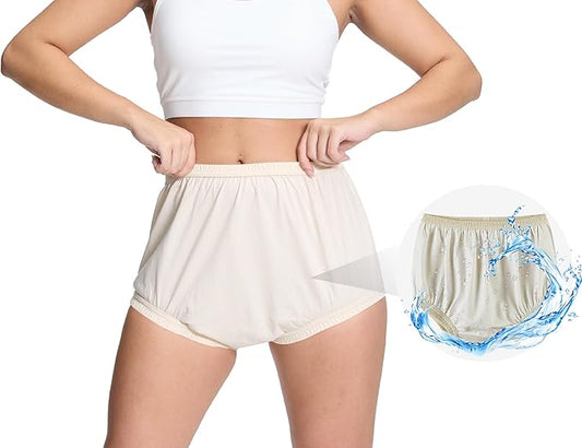 Women's Plastic Pants Incontinence Waterproof Cloth Diaper Cover Leakproof Rubber Underwear Alternative [Beige, Small]
