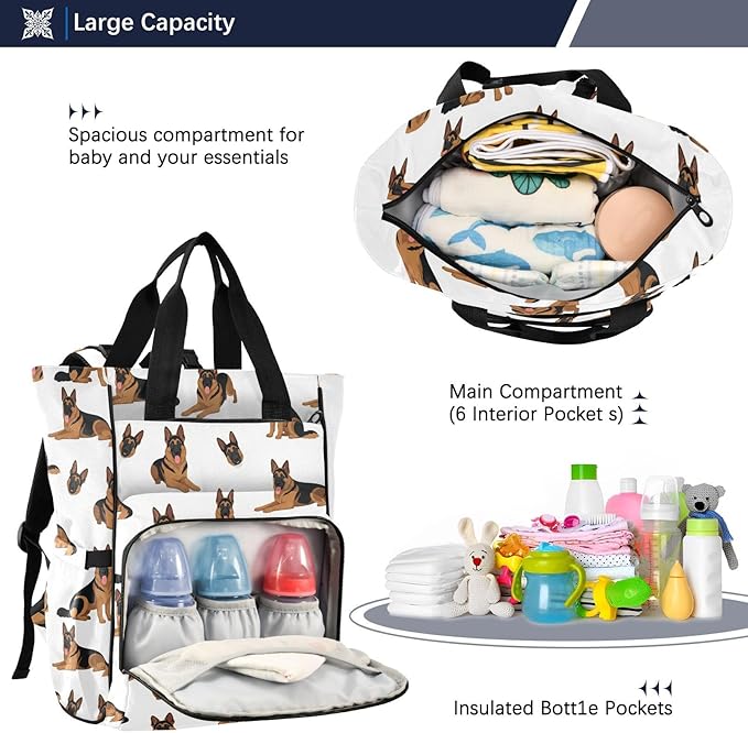 Emelivor Cartoon Dog White Diaper Bag Backpack Large Capacity with Insulated Pockets Baby Bag Diaper Bags for Boy Girl Travel Mom Women Men