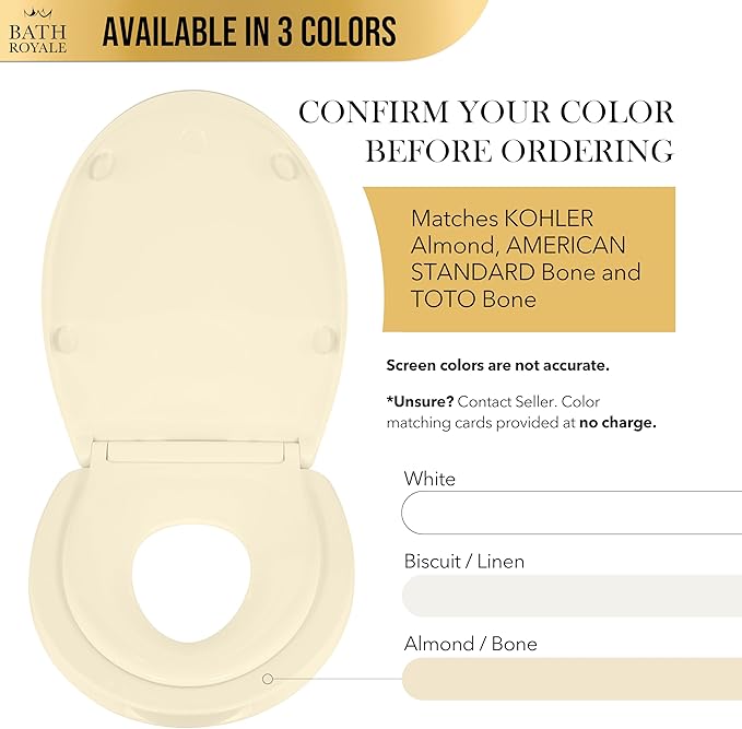 BATH ROYALE Potty Training Seat - Soft Close, Kingsport BR721-02, Elongated Almond/Bone, Adult/Child