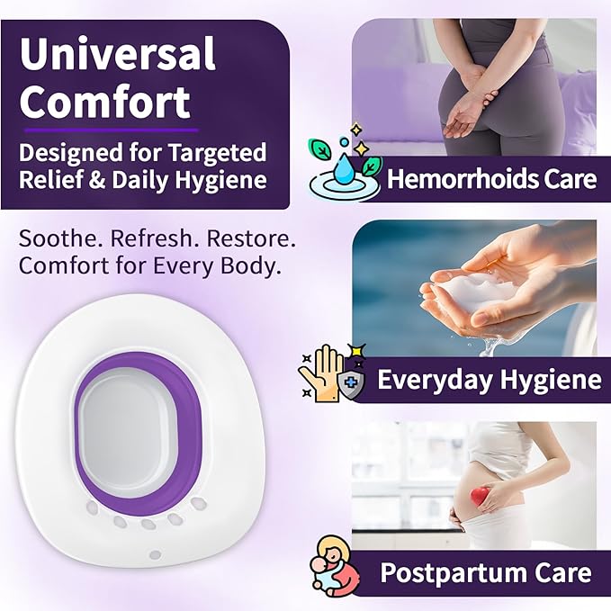 Sitz Bath for Hemorrhoids, Sitz Bath for Toilet Seat - Perineal Soaking Bath, Postpartum Care - Yoni Steam Seat - Foldable Basin for Salt Soak, Wide Seat - Use with Sitz Baths Salt