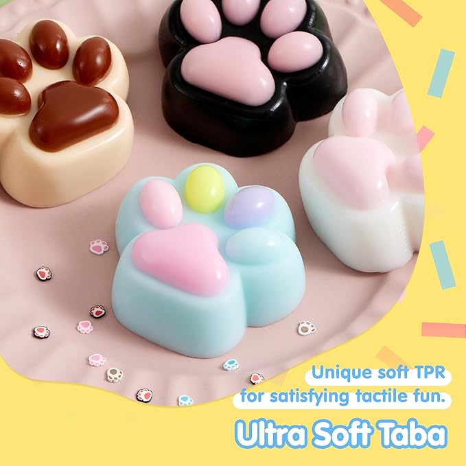 JOYIN 4 Pcs Taba Paw Squeeze Toys, Colorful Kawaii Mochi Fufu Sensory Toys, Cat Paw Taba Squeeze Toys for Party Favors, Gifts for Adults Kids