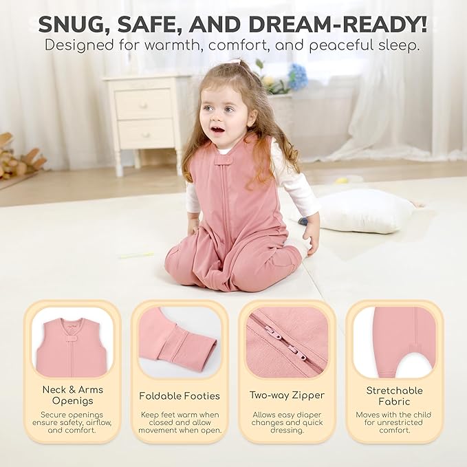 Mama Cheetah Toddler Sleep Sack with Feet 2T, 0.5 TOG Organic Cotton Baby Wearable Blankets with Legs, Baby Sleeping Bag for Walkers, Early Walker Medium