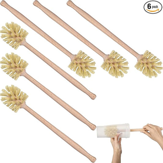 Gejoy 6 Pcs Natural Wood Dish Scrub Brush with Long Beechwood Handle Bristles for Cleaning Bottles, Mugs, Jars, Glasses, Dishes, Vases, Pitchers, 13.6 x 2.6 Inches