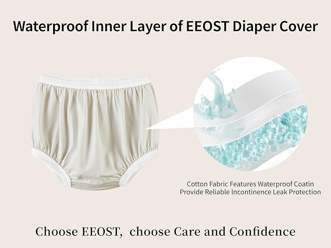 Adult Diaper Cover for Incontinence Noiseless Leak-Protection Underwear Plastic Pants Over Diapers Waterproof Rubber Pants (White, XL(Men Size))