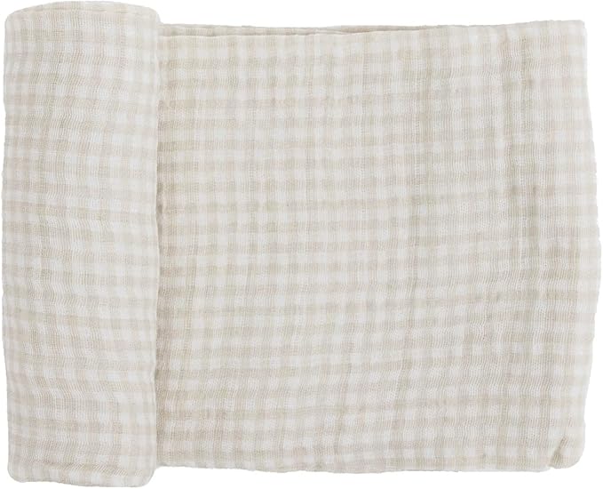 Little Unicorn Premium Cotton Swaddle Baby Blanket | Breathable Fabric | for swaddling, Play, Nursing & More (Tan Gingham)