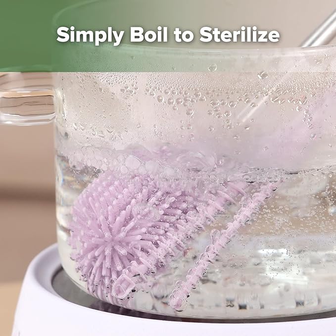 haakaa Silicone Cleaning Brush Kit - Baby Bottle Brush Cleaner for Breast Pump,Nipple,Breast Milk Storage Bag,Reusable Straw,Sippy Cup - Food Grade Silicone Bristles, Portable - 3 Pcs - Lavender